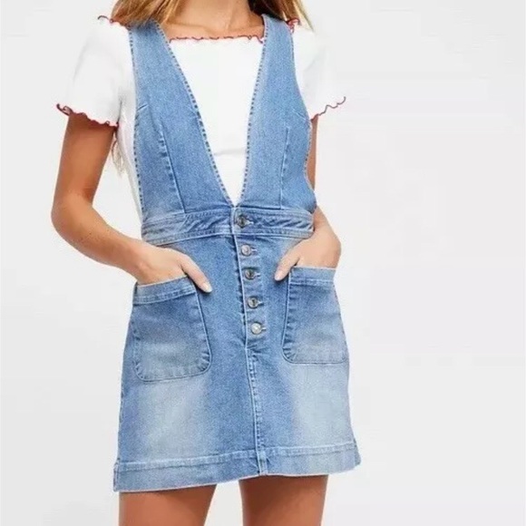 Free People Dresses & Skirts - Free People Denim Old School Overall Mini Jumper